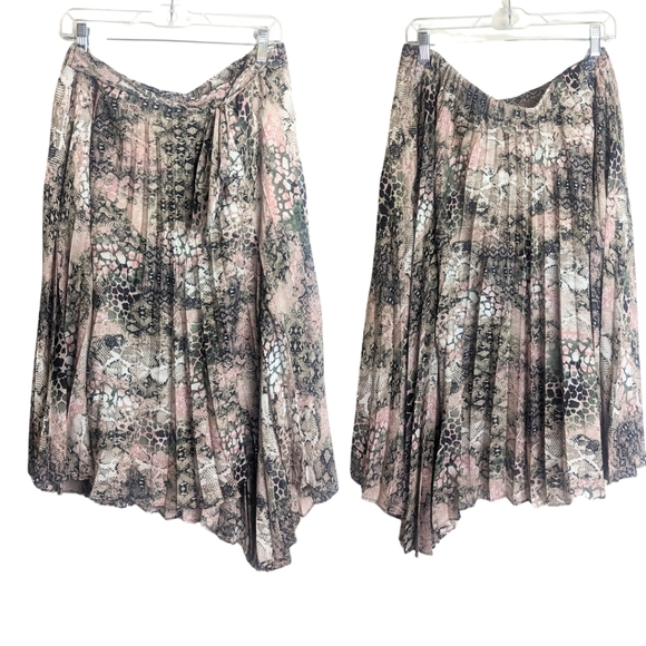 Pink & Black Animal Print Pleated Asymmetrical Pull-On Midi Skirt Women's XL - Picture 1 of 9
